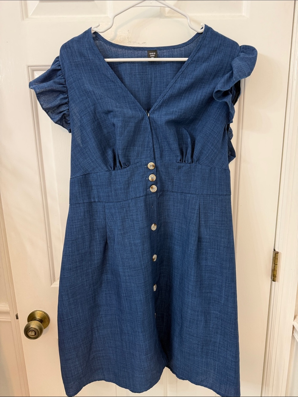 SHEIN Blue Midi Button-Front Dress